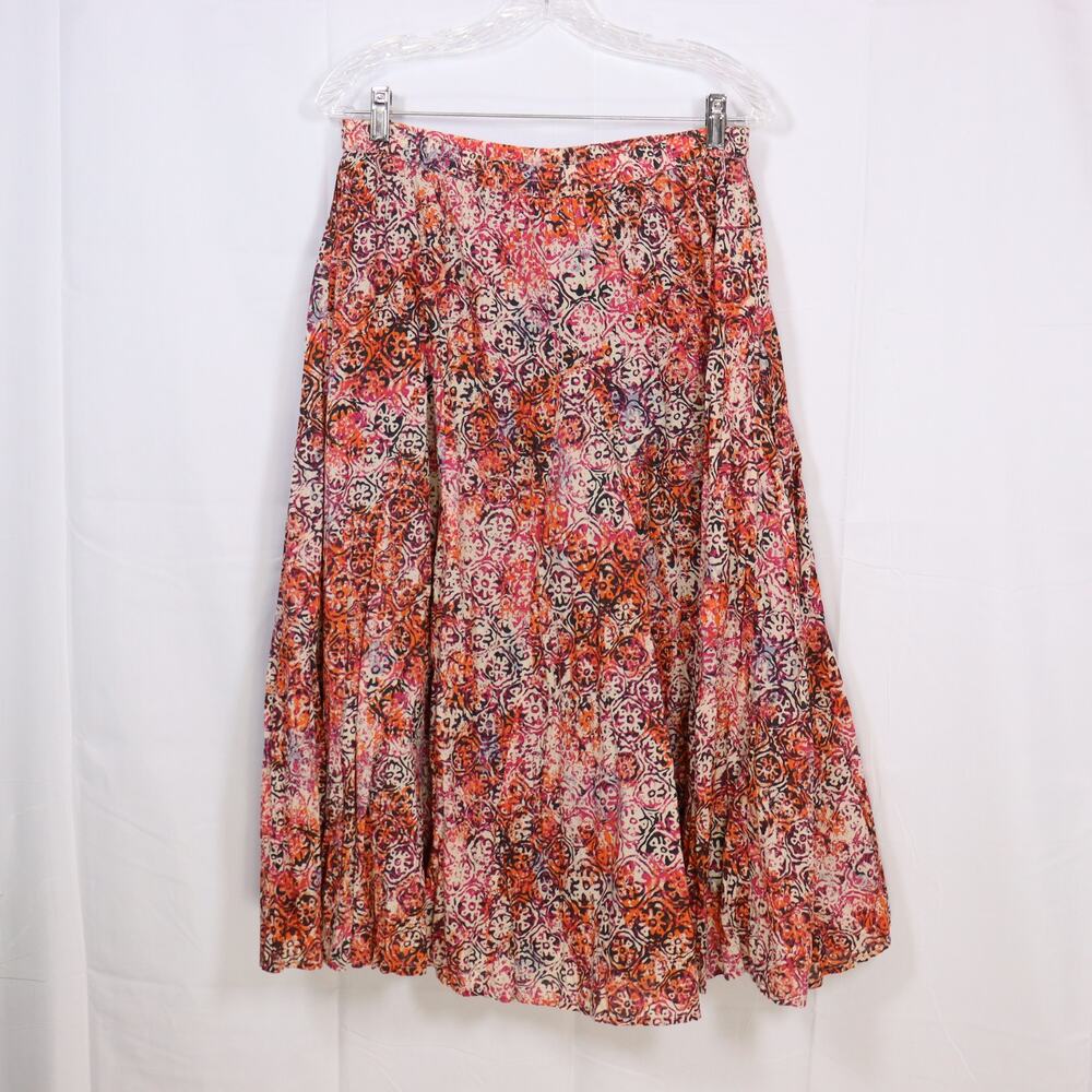 Christopher & Banks Boho Floral Midi Skirt M Pink Orange Cottagecore